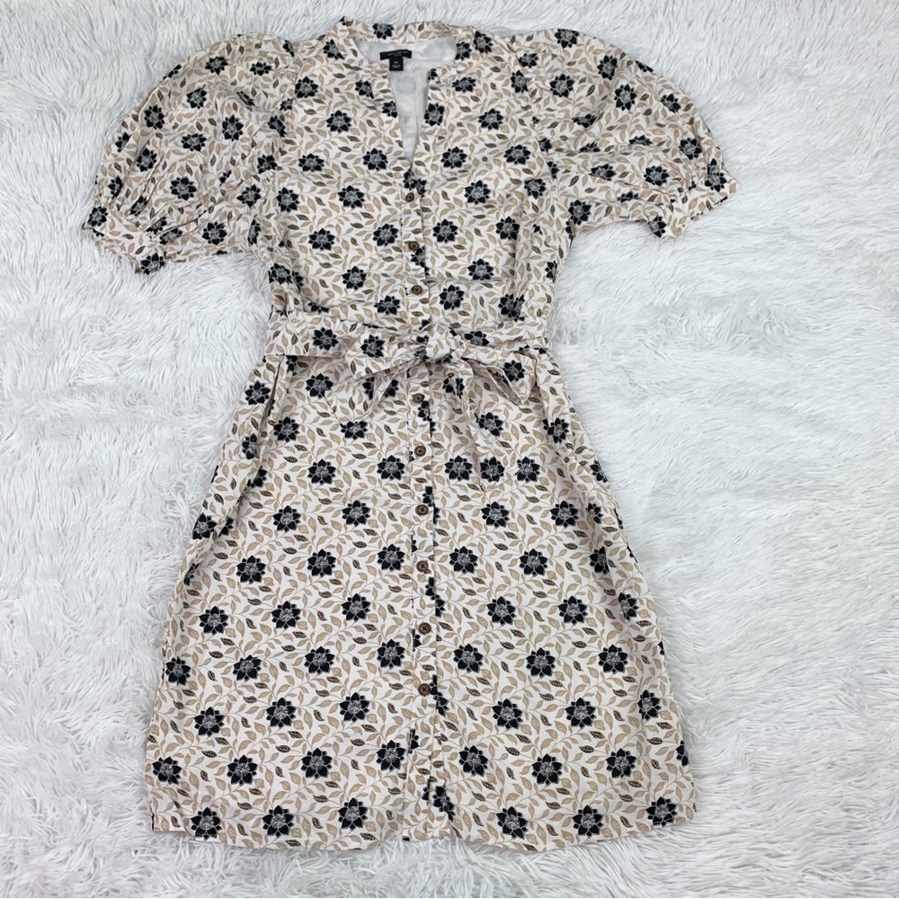 Ann Taylor petite short sleeve floral linen blend shirt dress button front